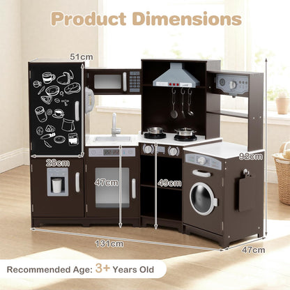 Corner Wooden Play Kitchen with Lights Sounds Toy Kitchen Playset