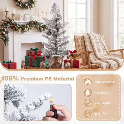 90CM/3FT Artificial Mini Christmas Tree, Snow Flocked Pre-Decorated Tabletop Xmas Tree