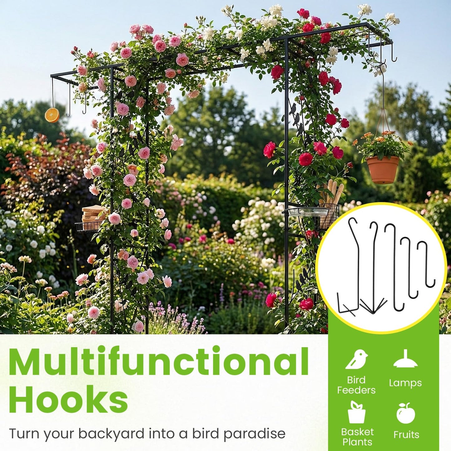 213cm Garden Arbor Feeding Station with Water Bowl and Mesh Tray