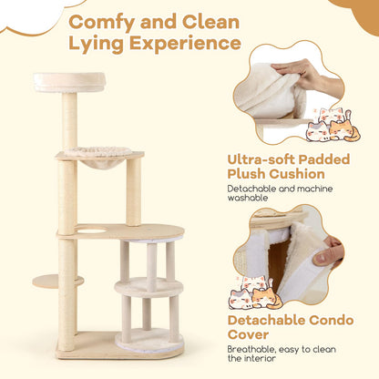 151cm Wooden Cat Climbing Tower with 2-Story Condo