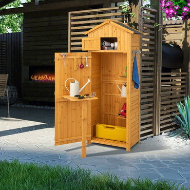 GiantexUK Garden Shed Fir Wood Tool Storage Cabinet with Slope Roof