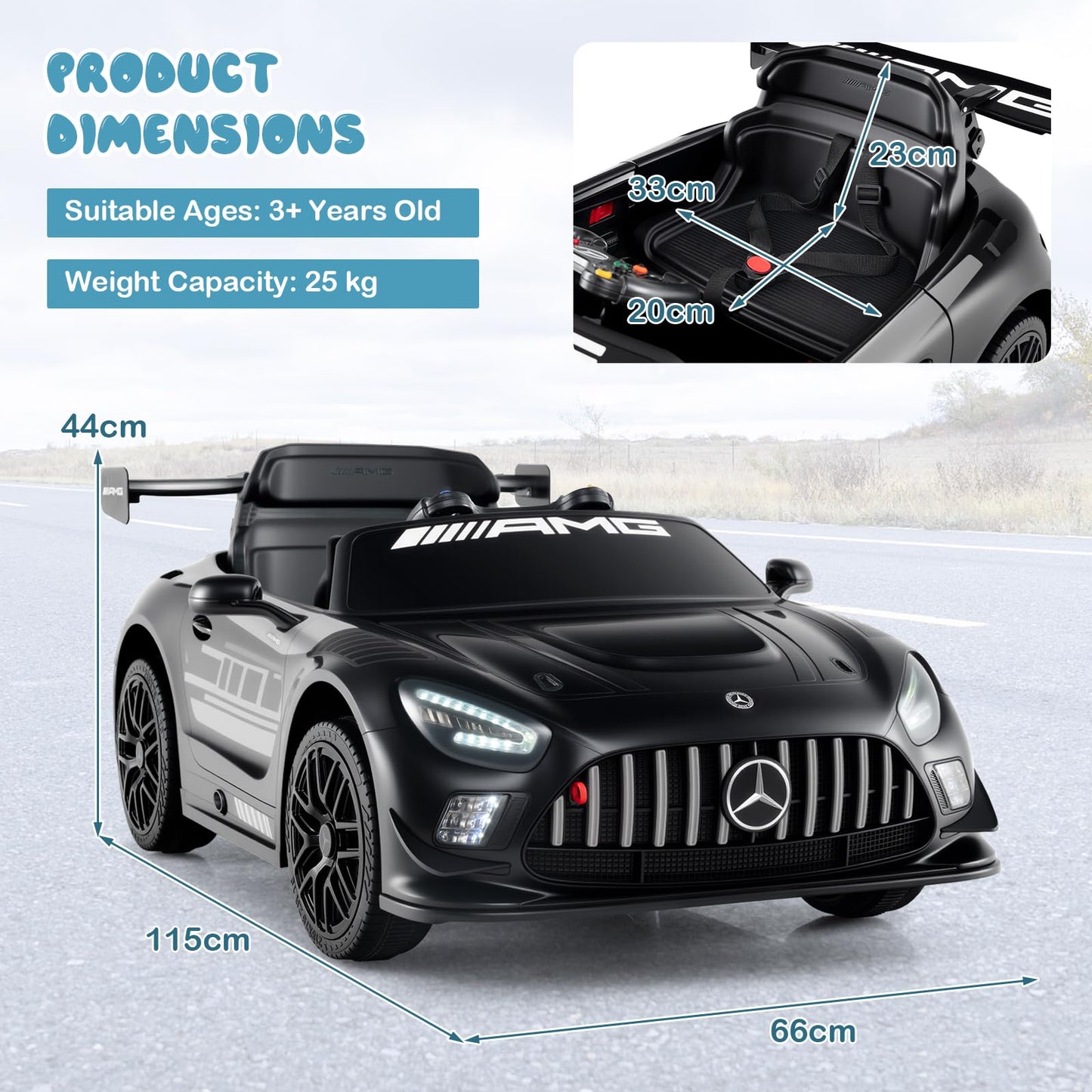 12V Kids Powered Ride on Car Benz GT3 with Spoiler and Remote Control