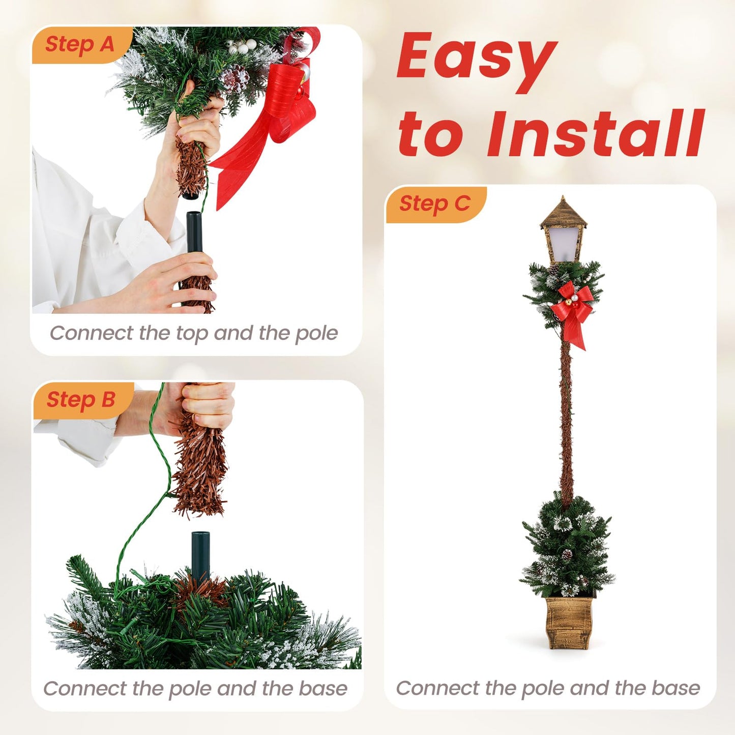 6.1 FT Christmas Pre-lit Street Lamp with Artificial Greenery