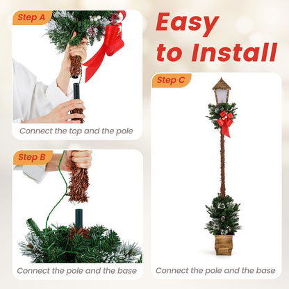 6.1 FT Christmas Pre-lit Street Lamp with Artificial Greenery