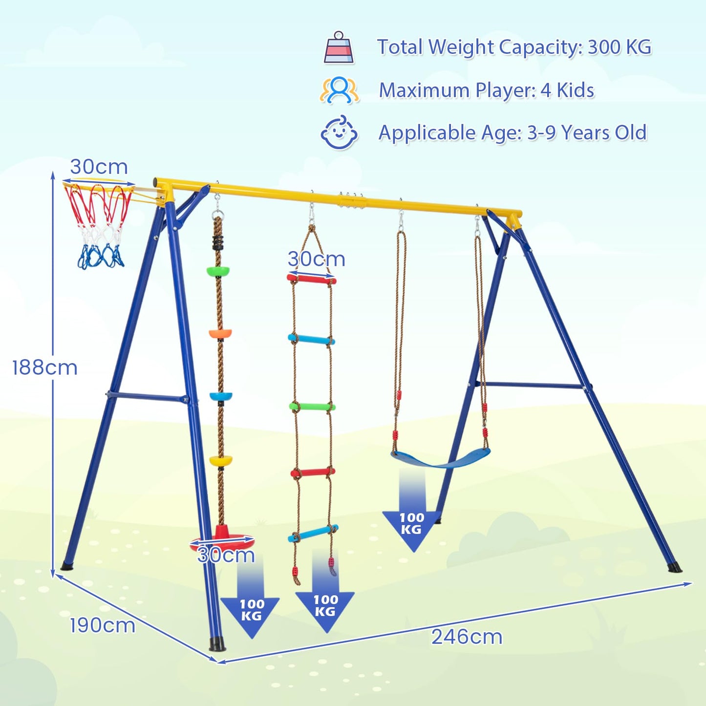 4-in-1 Kids Metal Swing Stand with Double Swings