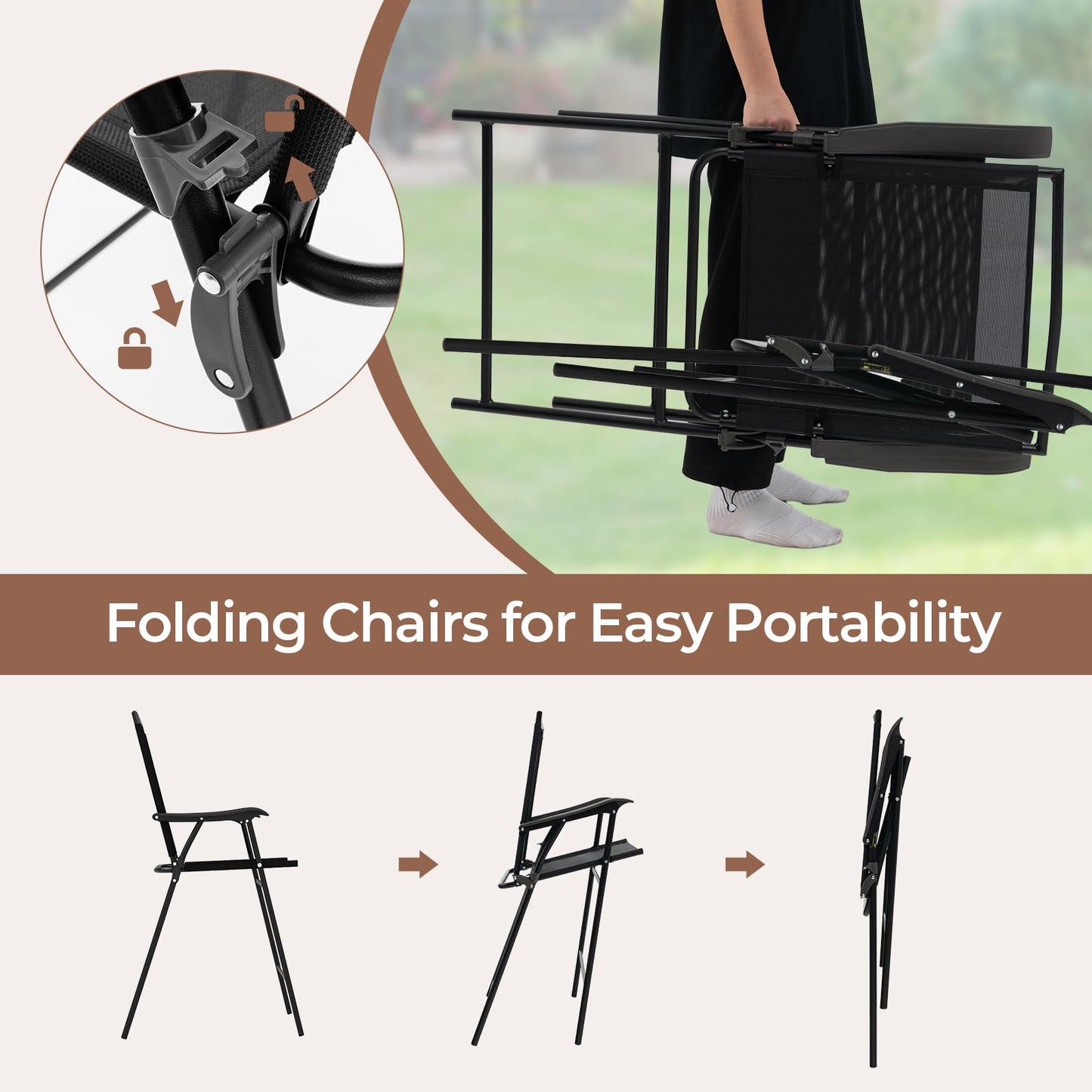 1 DPC Top Bar Table and Umbrella Hole with 2 Folding Chairs