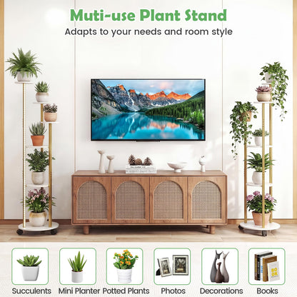 Indoor Plant Stand 6-Tier Corner Shelf with Locking Wheels