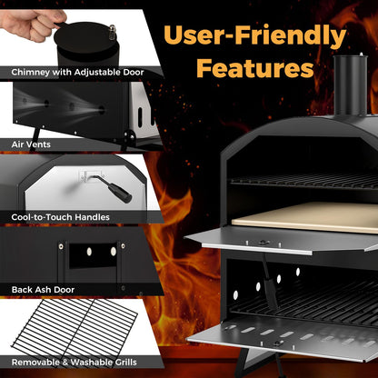 Outdoor 60cm Wood Fired Pizza Oven with Cooking Grills and Cover