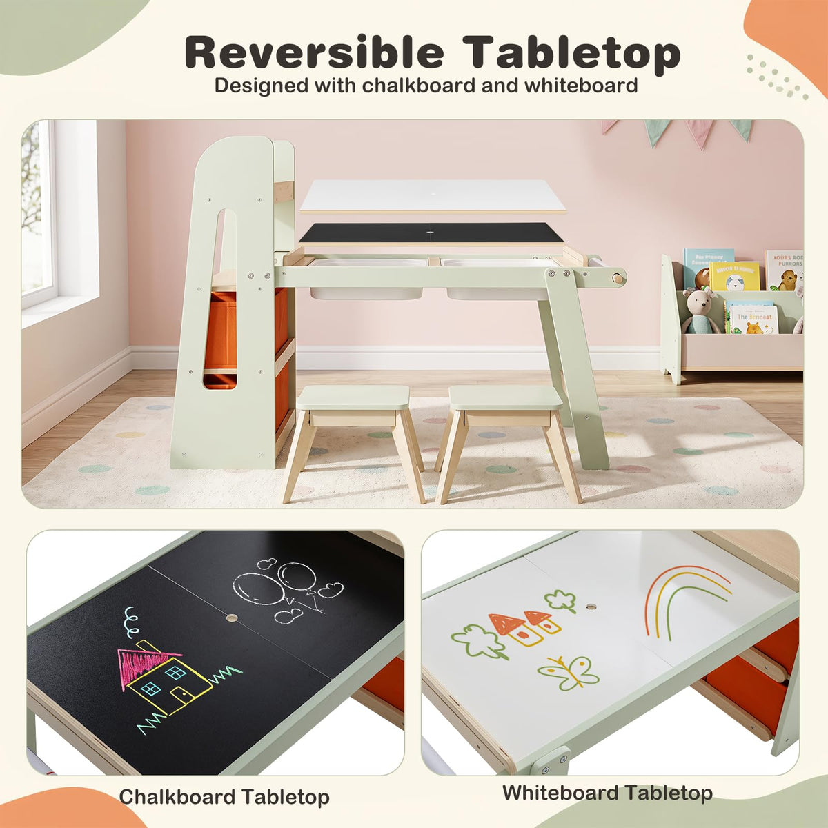 Kids Art Table and Chair Set, Children Activity Table