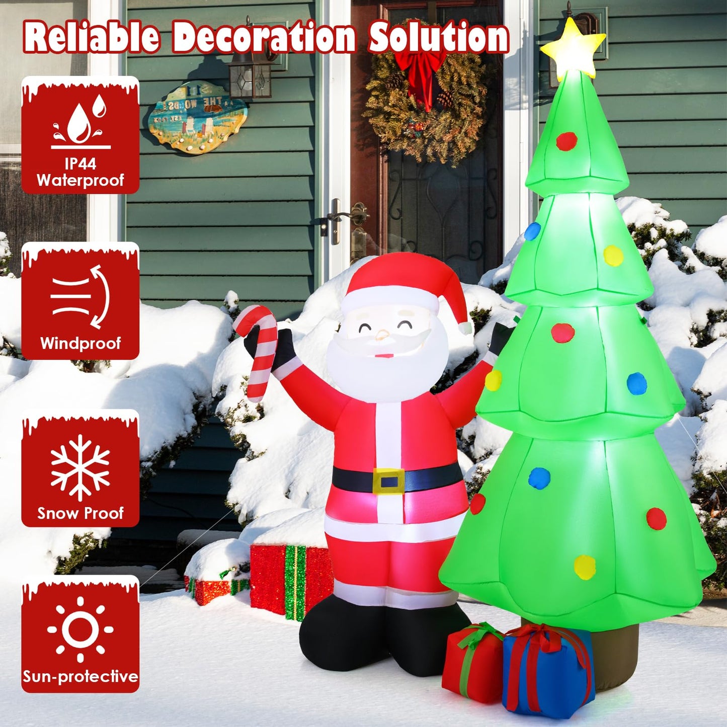 8 Feet Inflatable Christmas Tree with Santa Claus & Gift Boxes