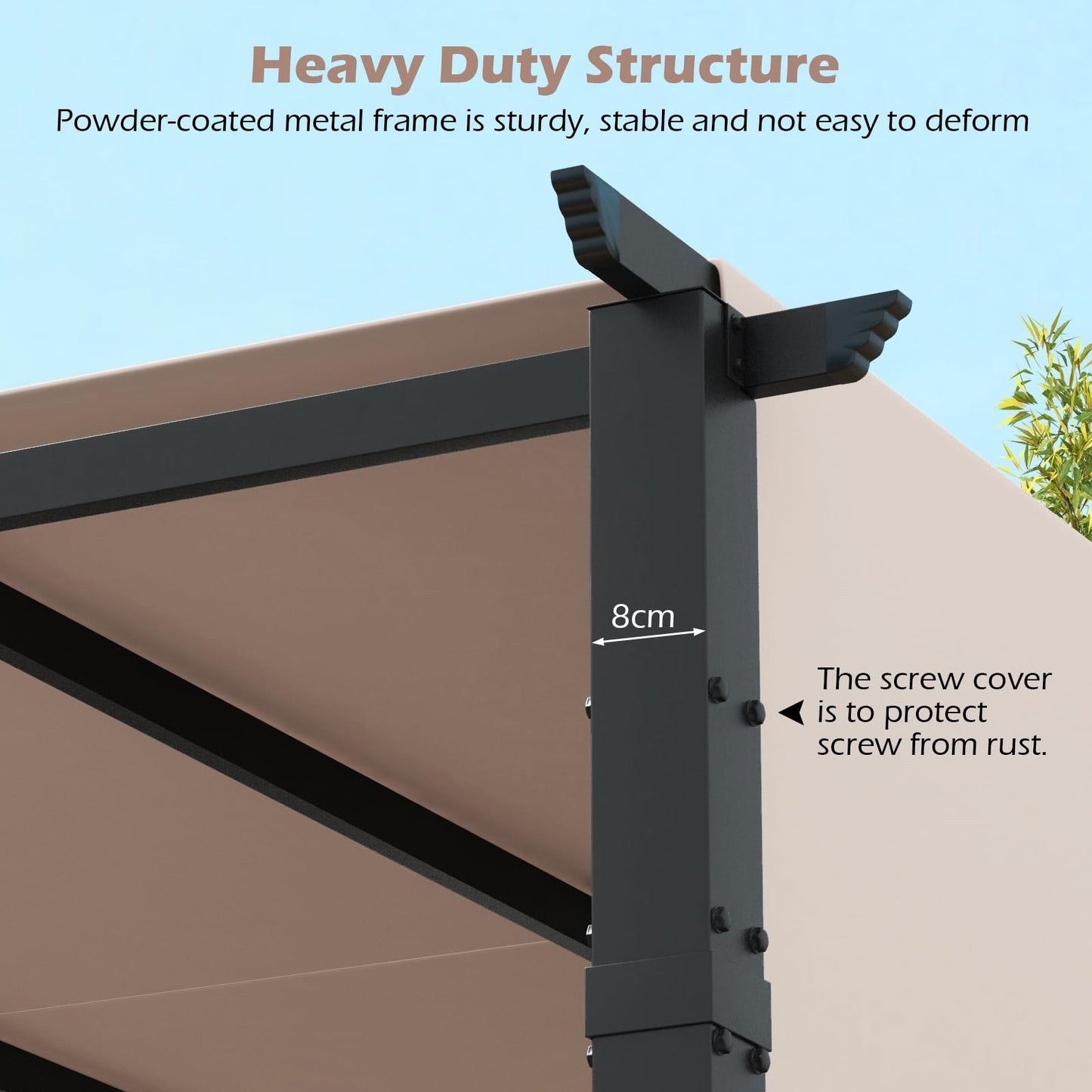 3 X 3M Metal Pergola with Retractable Roof with Sun Shade Canopy