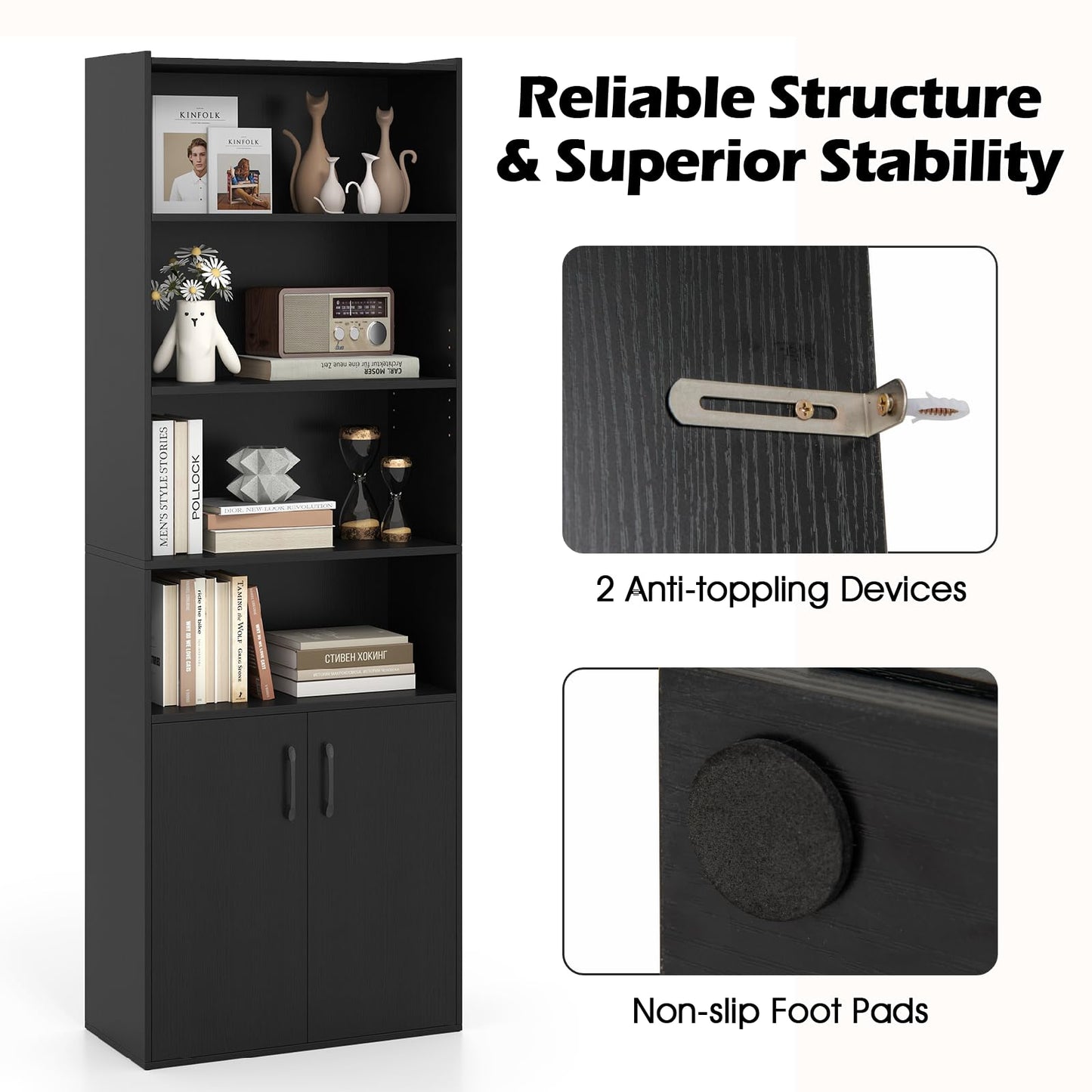 6-tier Modern Style Bookcase with Adjustable Shelves