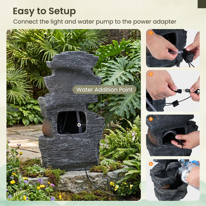 GiantexUK Outdoor Water Fountain, 5-Tier Rock Style Cascading Water Feature