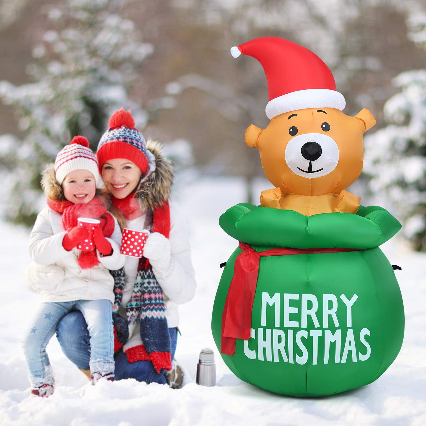 1.5M Blow Up Inflatable LED Christmas Cute Bear with Santa Hat