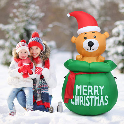 1.5M Blow Up Inflatable LED Christmas Cute Bear with Santa Hat