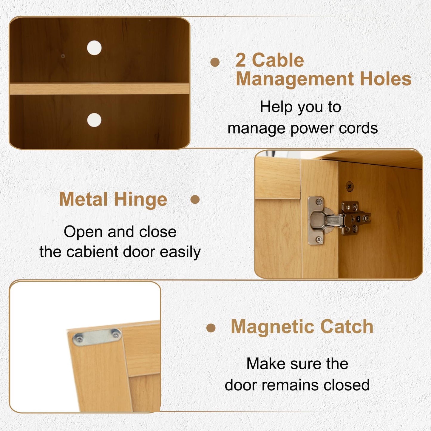 Boho TV Stand Media Console Table with 2 Cabinets and Open Shelf