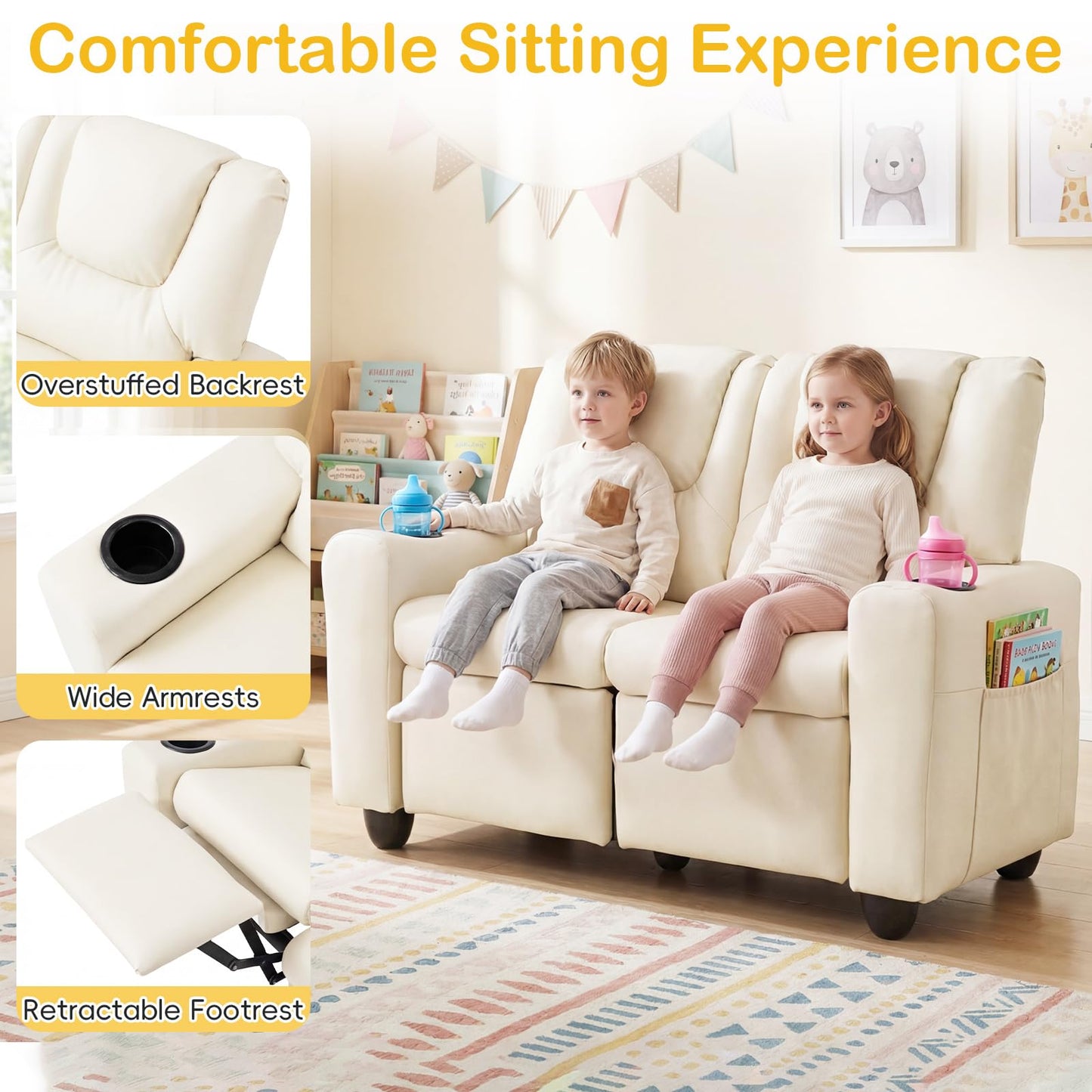 Kids Recliner Chair, 2-Seater Children Sofa