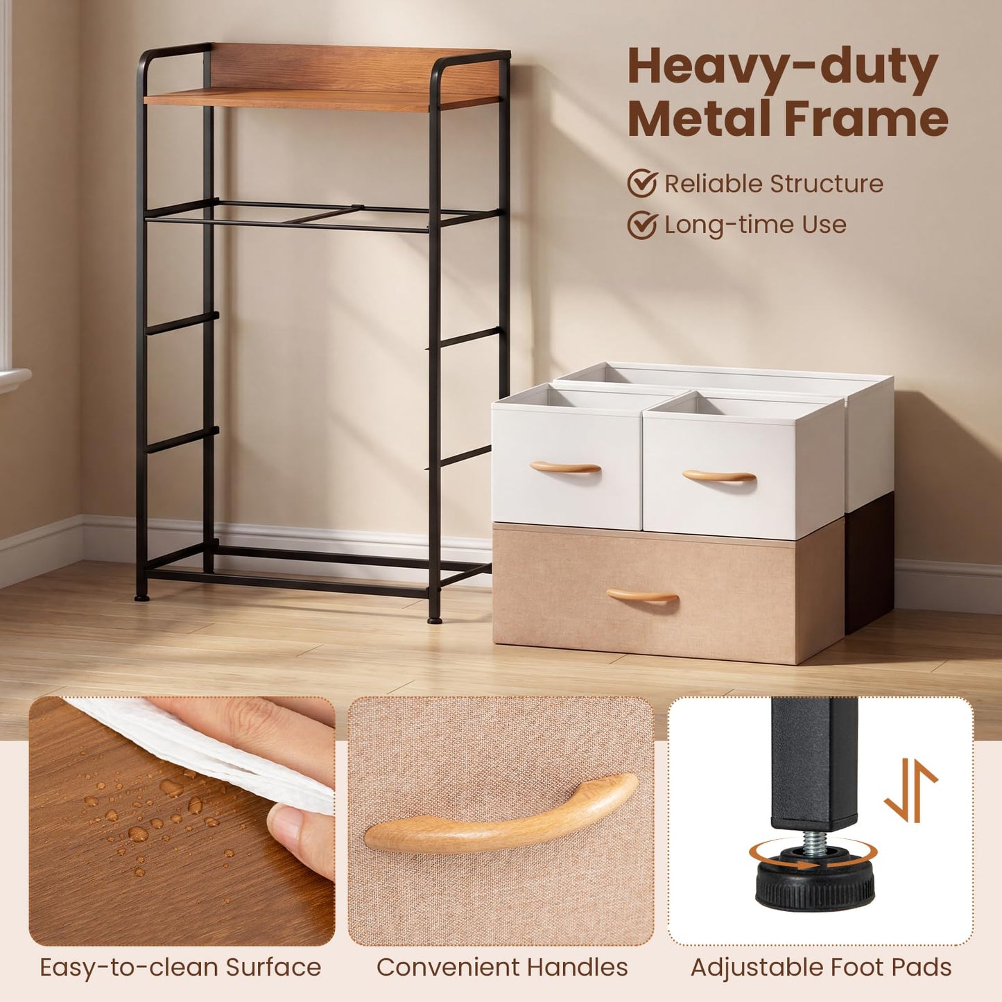 5-Drawer Tall Narrow Fabric Dresser with Removable Fabric Bins