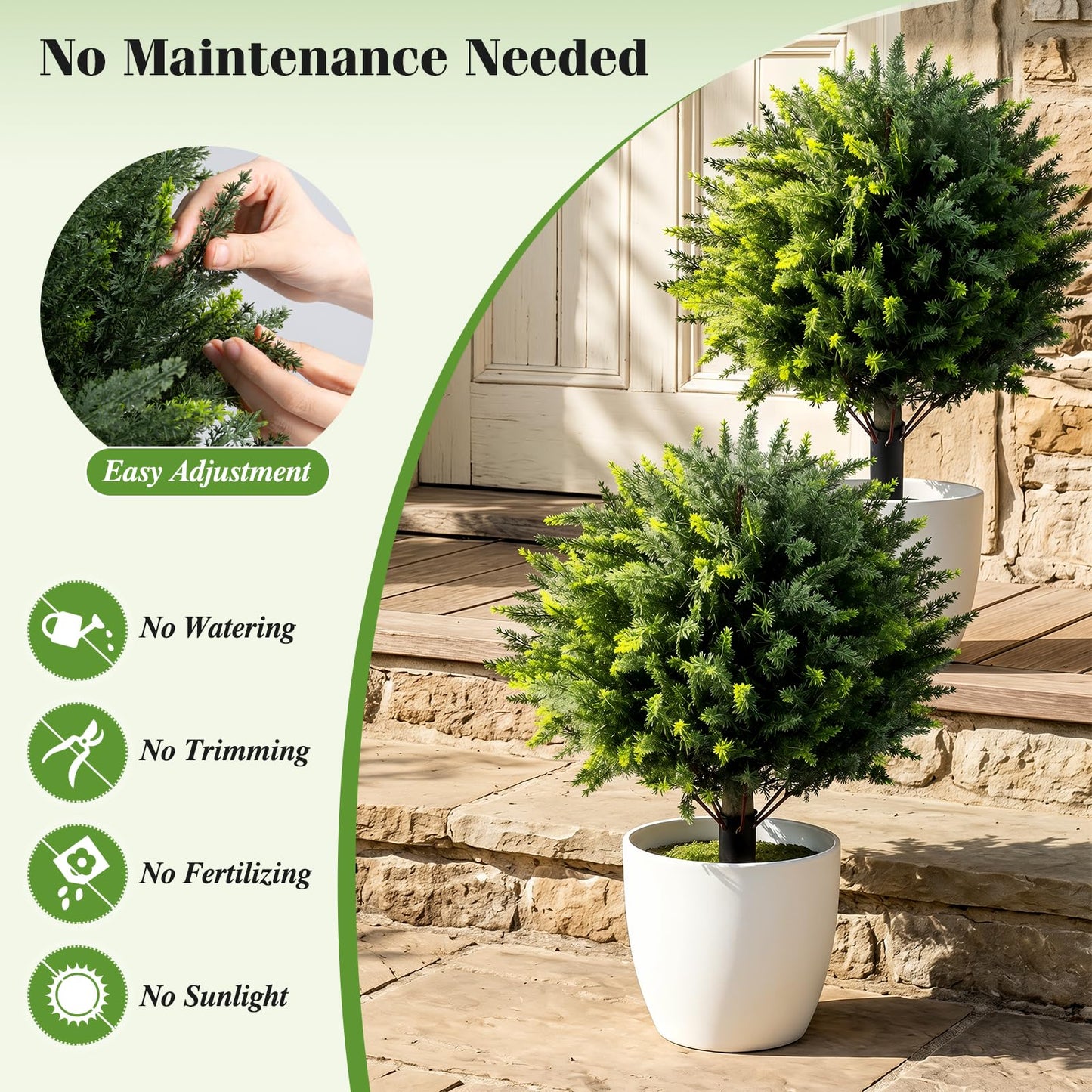 Set of 2 Artificial Topiary Ball Trees, Faux Shrub Bushes with Ground Spikes