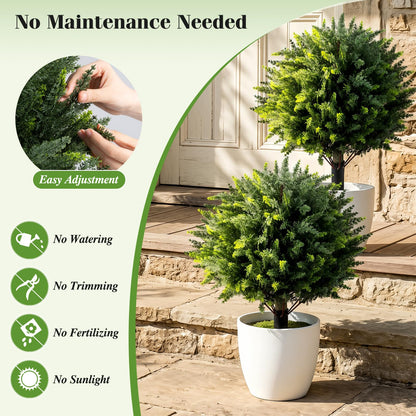 Set of 2 Artificial Topiary Ball Trees, Faux Shrub Bushes with Ground Spikes