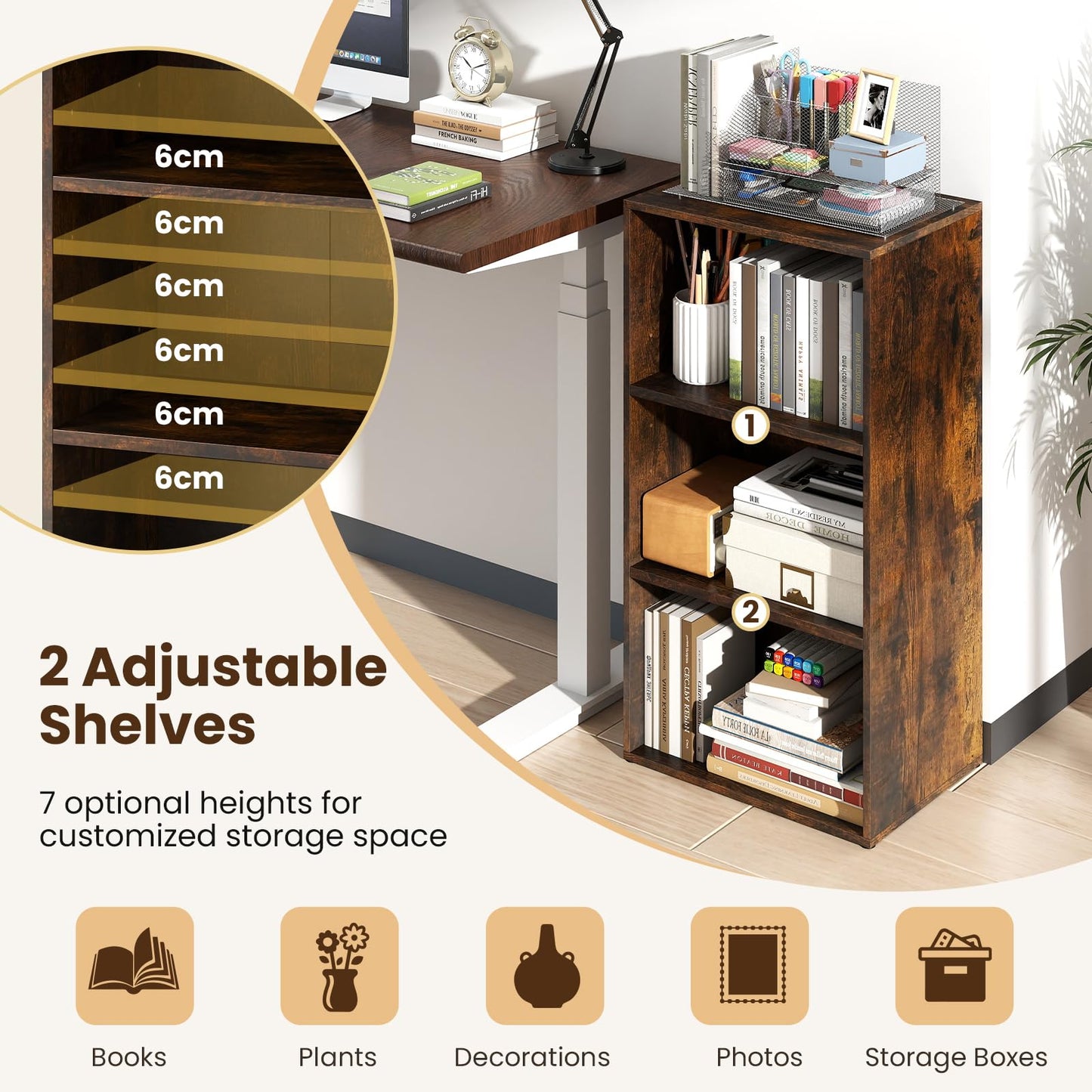 3-Tier Bookcase (42 x 29.5 x 80 cm,White) | Wooden Compact Storage Bookshelf