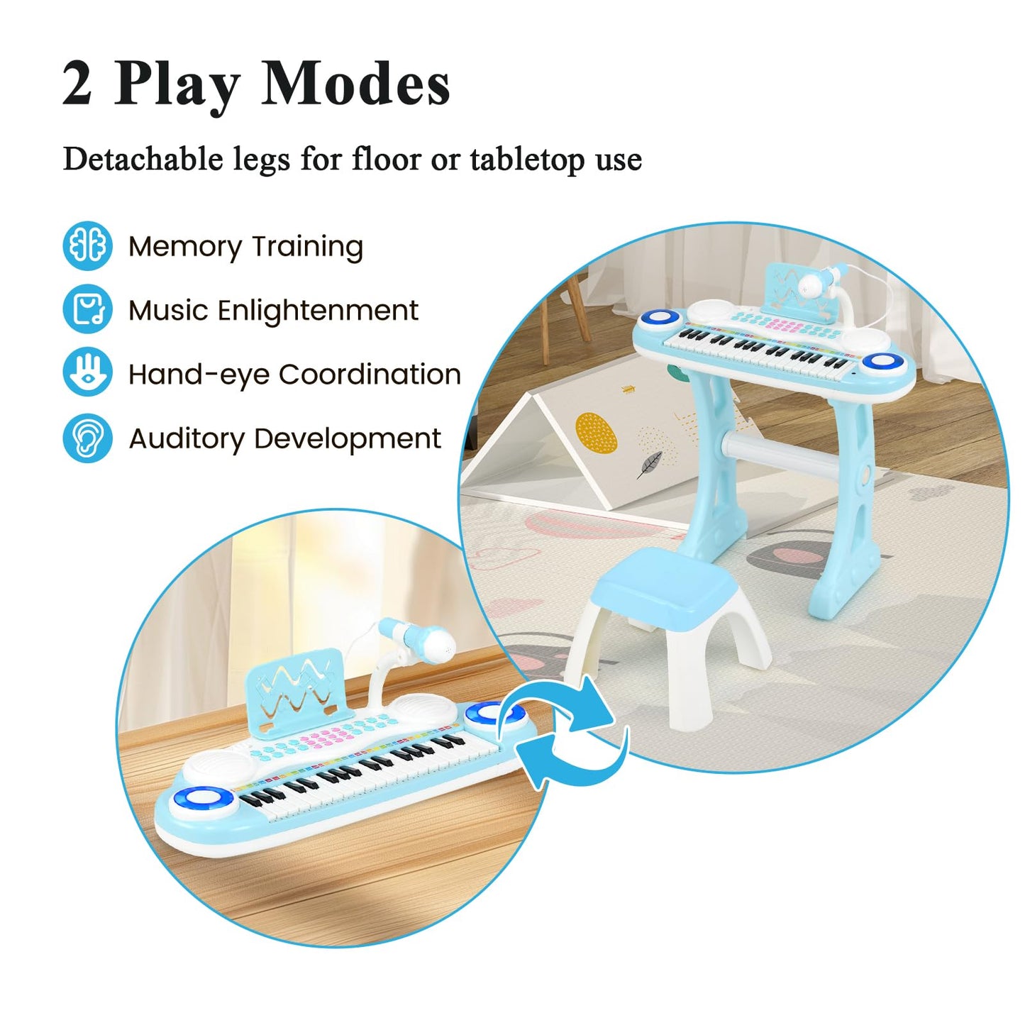 37 Keys Electronic Kids Piano Toy with Detachable Legs and Stool