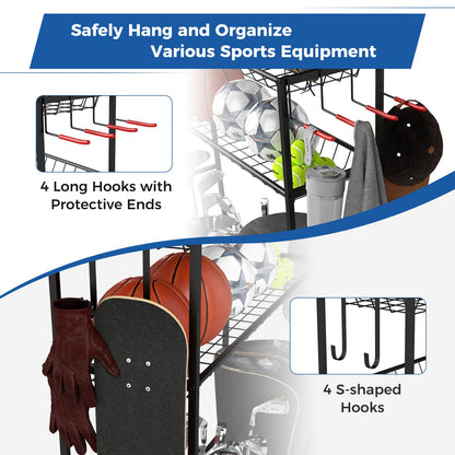 3 Golf Bags Storage Garage Organizer with Wheels 4 Hooks