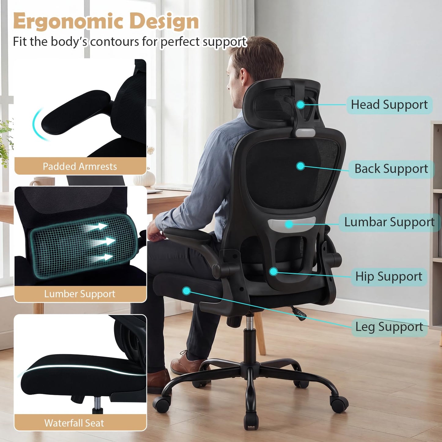 Mesh Office Chair, Ergonomic High Back Swivel Computer Desk Chair