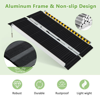 3FT Folding Portable Aluminum Ramp with Transition Plate and Reflective Warning Stickers