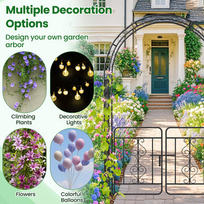 Garden Arbor with Gate and Multiple Side Crossbars for Decoration