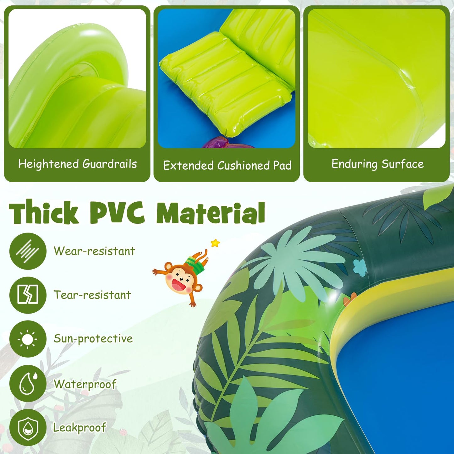 Inflatable Play Center, Jungle Animal Spray Paddling Pool with Slide & Sprinkle