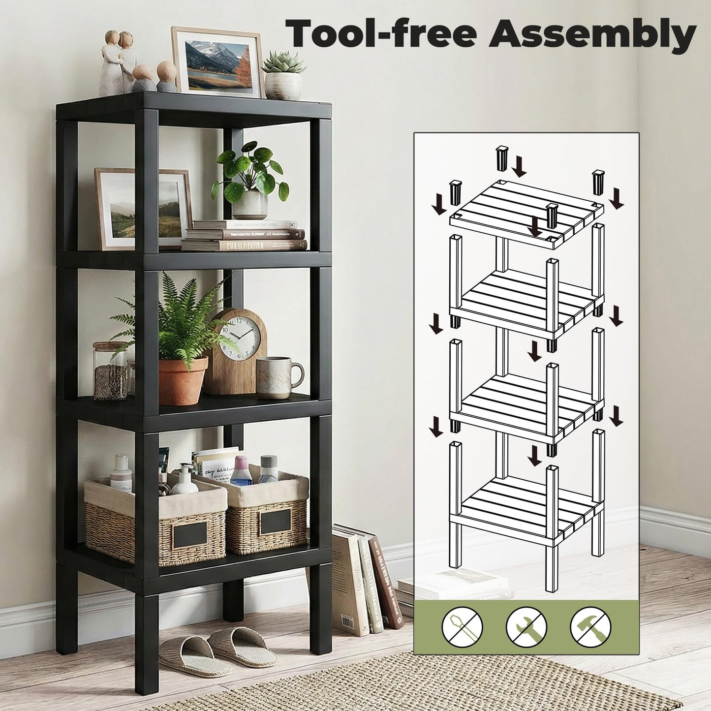 4-Tier Plastic Storage Shelf Freestanding Utility Rack