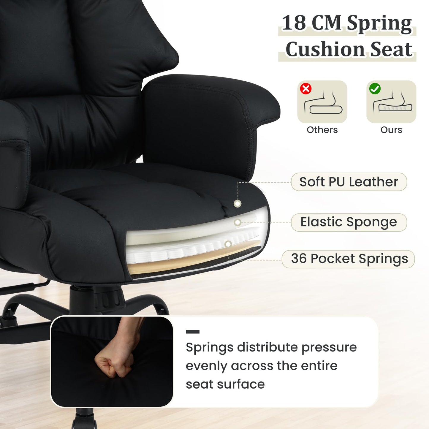 Ergonomic Office Chair with Spring Cushion Seat and Tilting Backrest