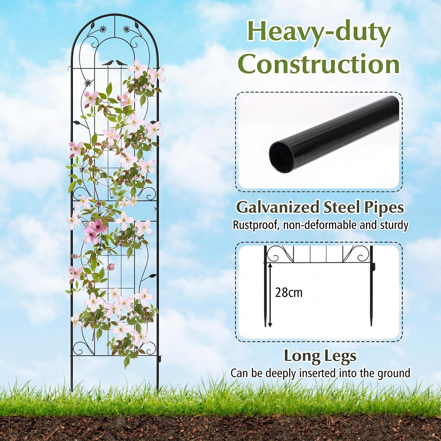 2/4 Pack Garden Trellis, 180/220 x 50cm Galvanized Steel Trellis for Climbing Plants