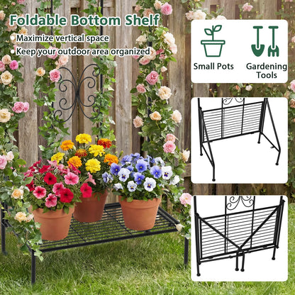Garden Trellis with Foldable Shelf and Anti-Tipping Device