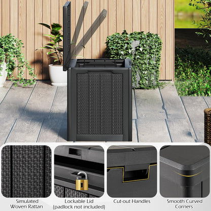 96L Outdoor Storage Box with Lockable Lid and Wicker-Woven Texture