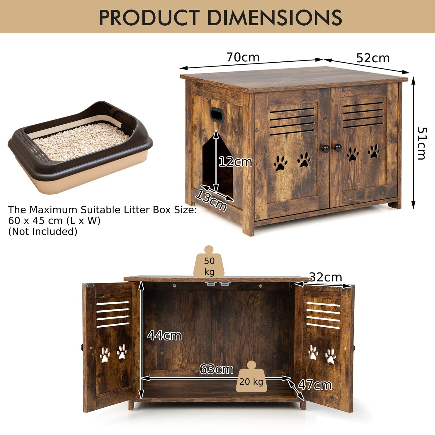 Industrial Wooden Kitty Hidden Washroom Toilet with Side Entrance and Cutout Handle