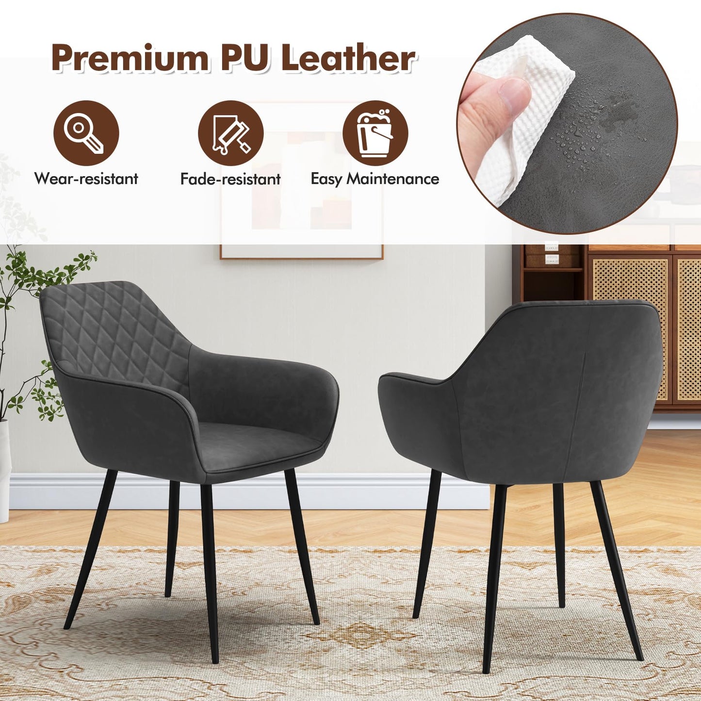 Set of 2 Leisure Dining Chair Upholstered with Curved Backrest