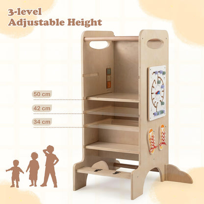 Toddler Step Stool Wooden Kids Standing Tower with Safety Rails