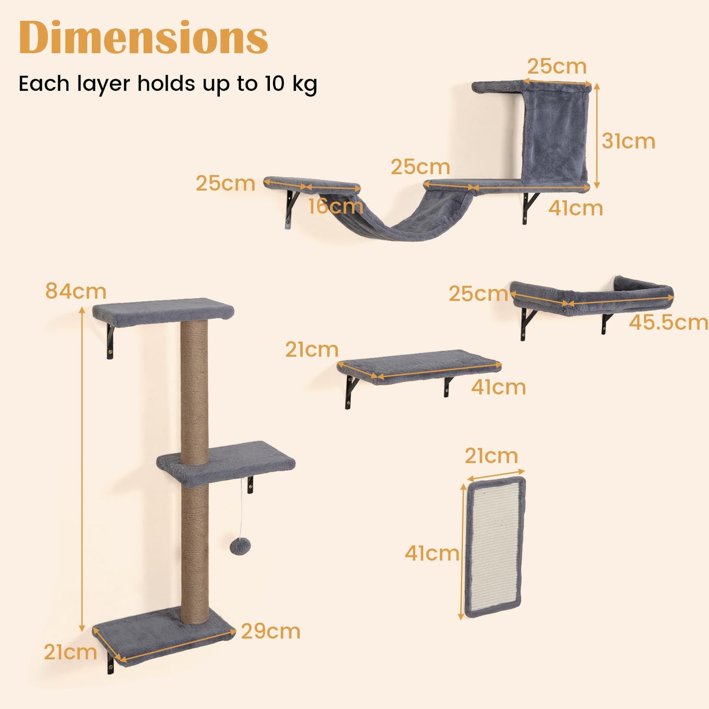 Wall Mounted Cat Tree, 5-in-1 Cat Climbing Wall Set