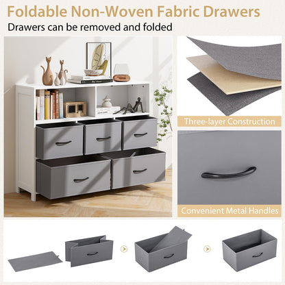 5-Drawer Dresser Fabric Chest of Drawers Cabinet with 5 Support Legs