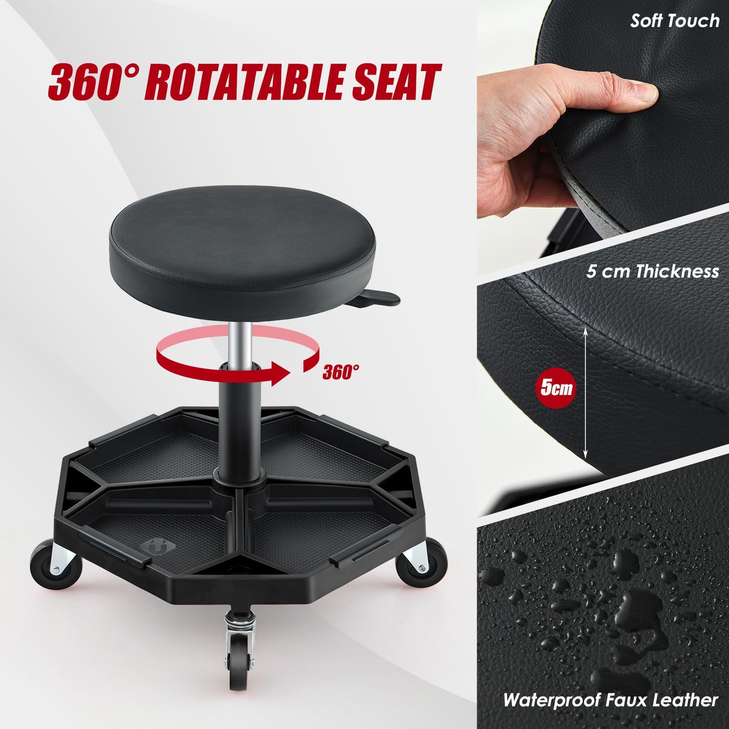 Rolling Mechanic Stool with Wheels & Tool Tray