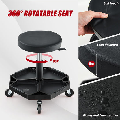 Rolling Mechanic Stool with Wheels & Tool Tray