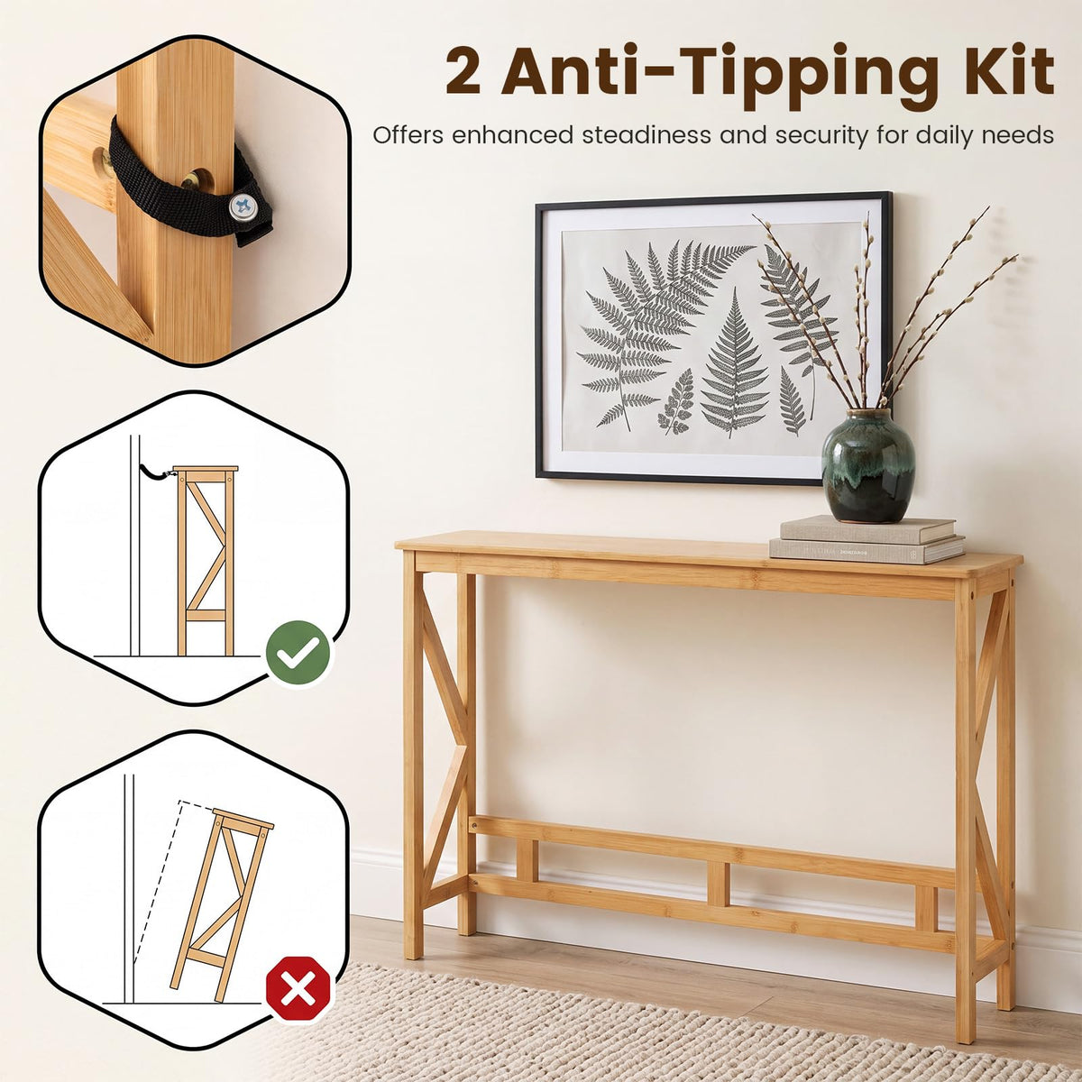 Bamboo Console Table, Narrow Freestanding Entryway Table