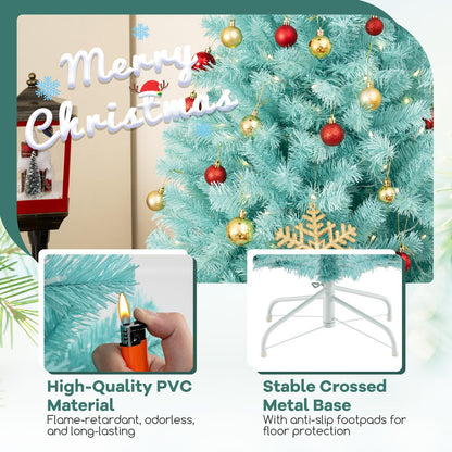 6 Feet Artificial Xmas Tree Pre-Lit with Folding Metal Stand