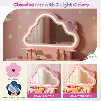 Kids Vanity Table and Chair Set, Children Dressing Table