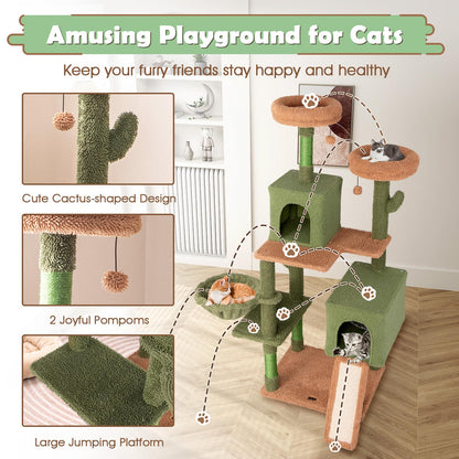 160 cm Multi-level Cactus Cat Tree for Indoor Cats with Scratching Posts