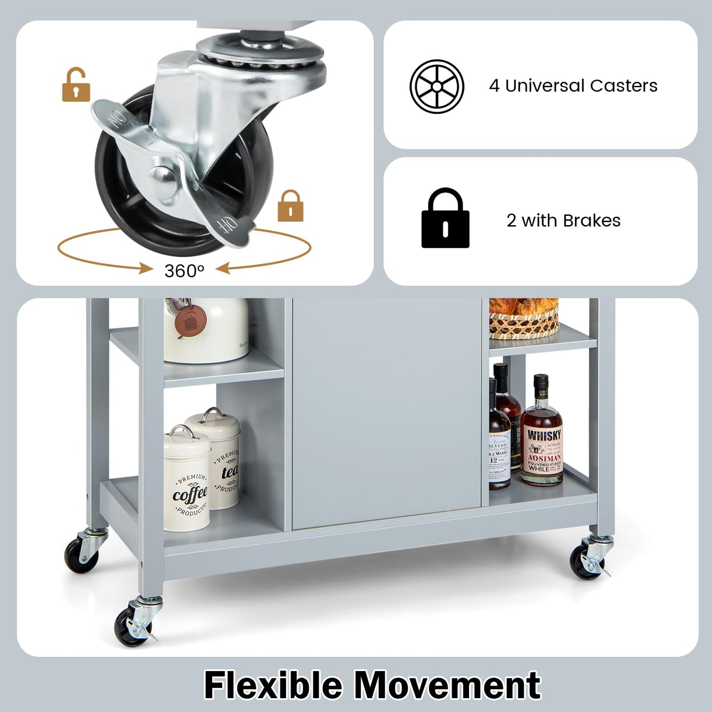 Mobile Kitchen Island Cart Rolling Kitchen Island with Rubber Wood Top