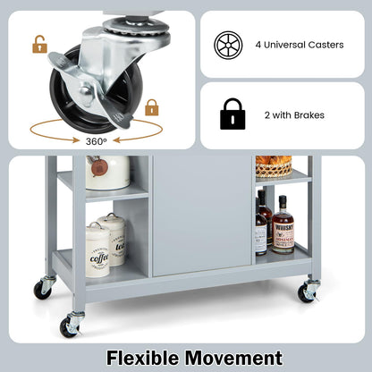 Mobile Kitchen Island Cart Rolling Kitchen Island with Rubber Wood Top