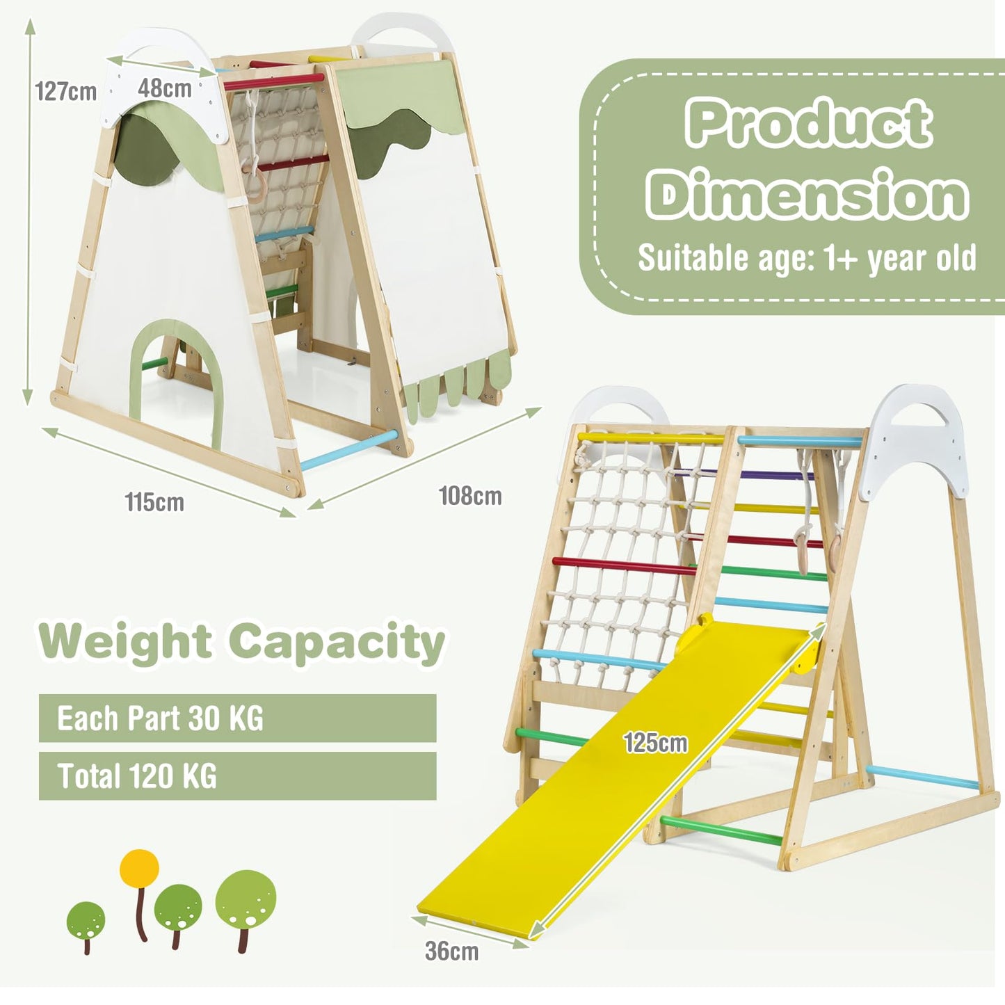 Multi-functional Kid's Climbing Toy with Slide and Climbing Net